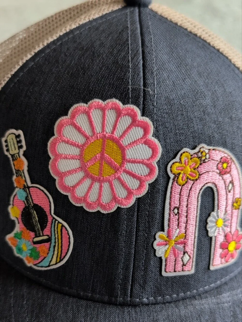Trucker Hat with Pink Floral Patches